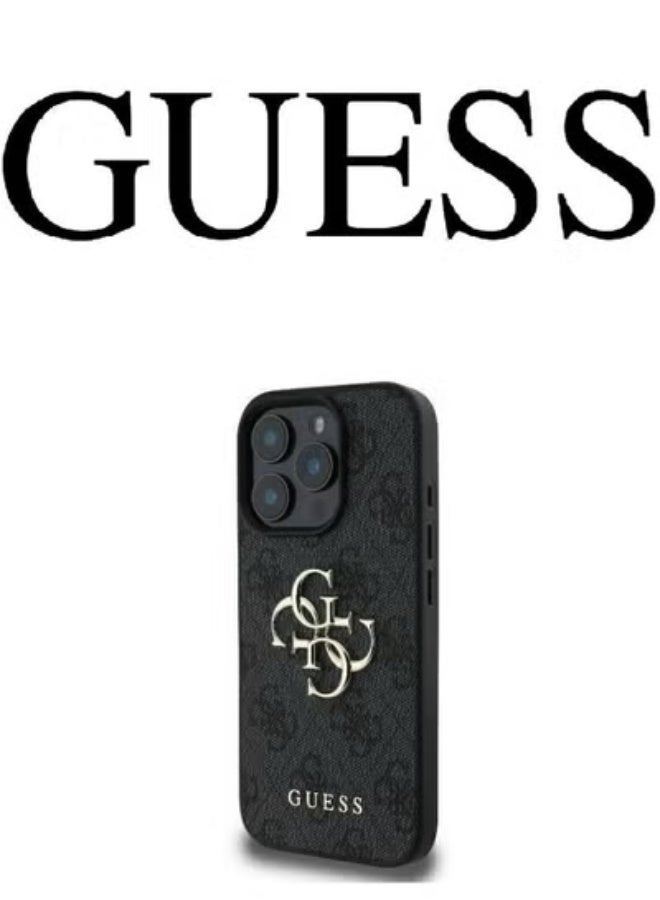 GUESS IPhone 16 Pro Max cover, with a logo and a leather design approved by the global brand Guess. From CG-MOBILE. In Black - Image 1
